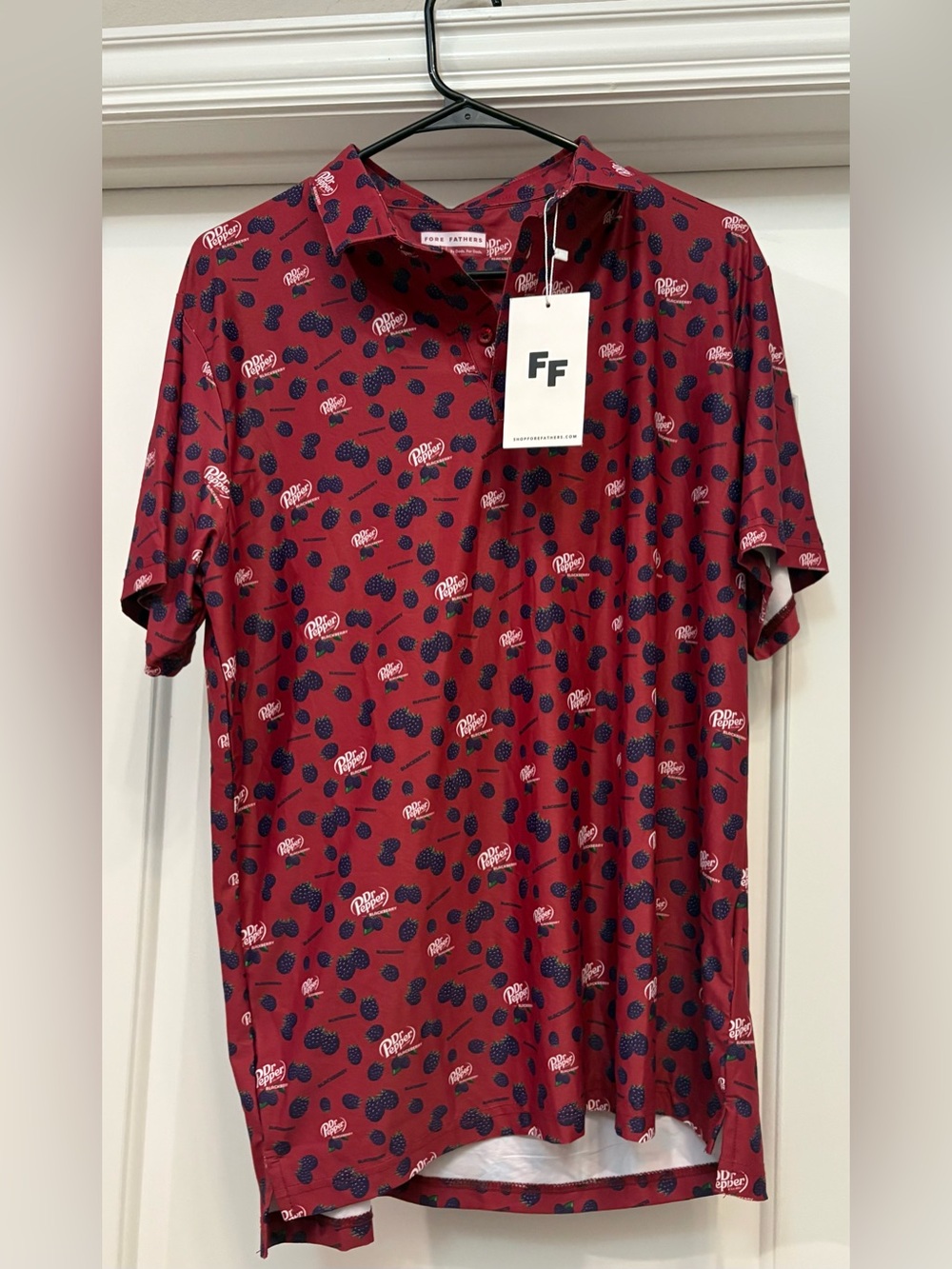 NWT Fore Fathers Polo Shirt Mens M Red Dr Pepper Blackberry Golf Graphic Print
